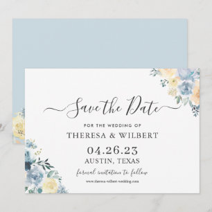 Bohemisch Chic Vanilla Blue Wedding Sichern Sie da Einladung