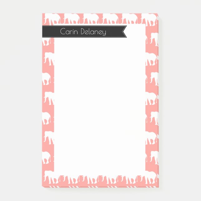 Bohemisch Chic White Elephants | PERSONALISIERT Post-it Klebezettel (Vorderseite)