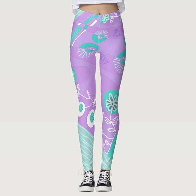 Bohemisch Chintz Illustration Lilac Spearmint Whit Leggings (Vorderseite)