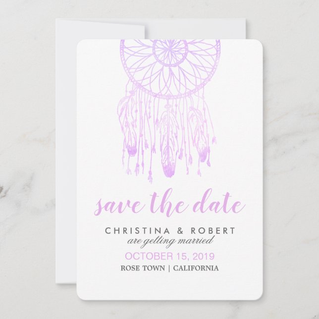 Bohemisch Dreamcatcher Lavender Save the Date (Vorderseite)