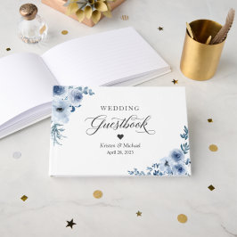 Bohemisch Dusty Blue Floral Wedding Gästebuch