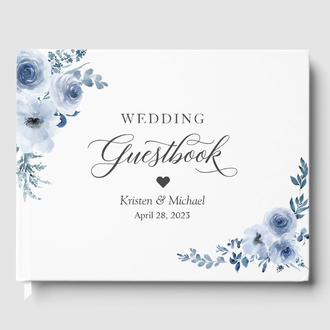 Bohemisch Dusty Blue Floral Wedding Gästebuch (Vorderseite)