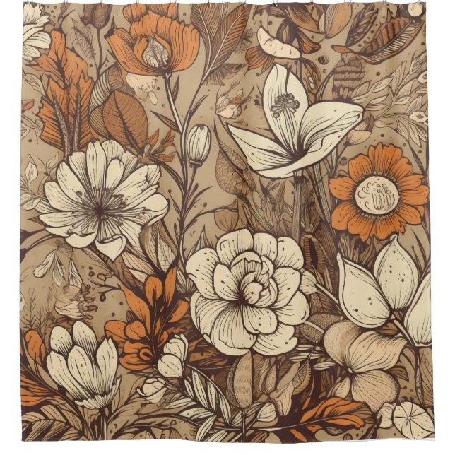 Bohemisch Earth Tone Blumenmuster Duschvorhang (Vorderseite)