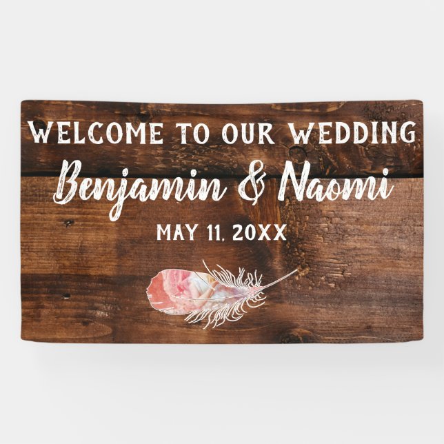 Bohemisch Feathers Wedding Willkommensbanner Banner (Horizontal)