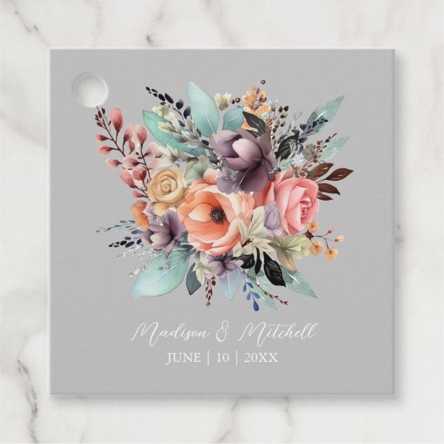 Bohemisch Floral Bouquet Wasserfarbe Geschenkanhänger (Vorderseite)