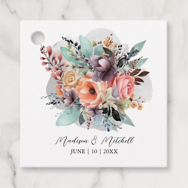 Bohemisch Floral Bouquet Wasserfarbe Geschenkanhänger (Vorderseite)