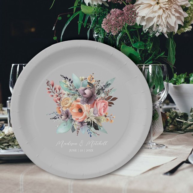 Bohemisch Floral Bouquet Wasserfarbe Pappteller (Von Creator hochgeladen)