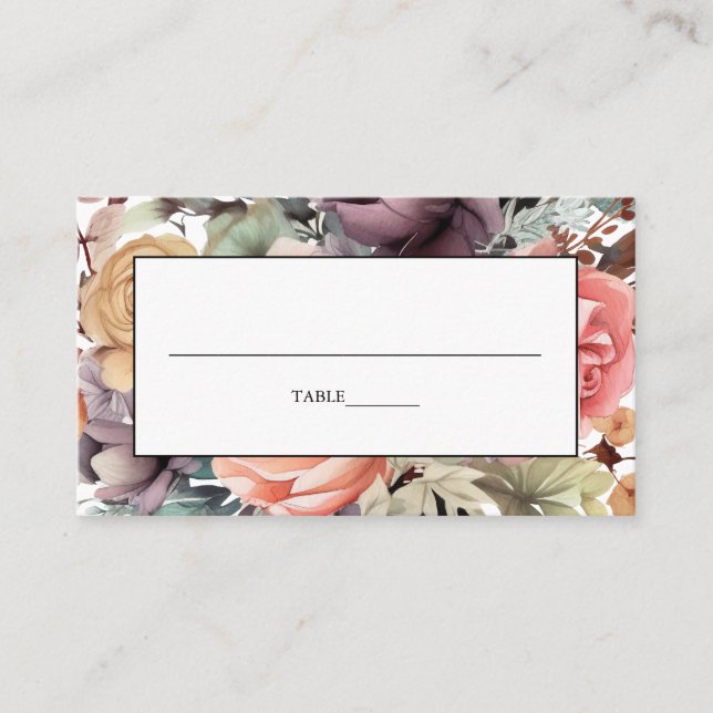 Bohemisch Floral Bouquet Wasserfarbe Platzkarte (Vorderseite)
