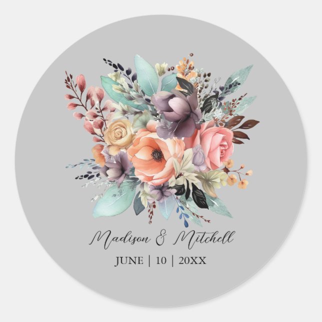 Bohemisch Floral Bouquet Wasserfarbe Runder Aufkleber (Vorderseite)