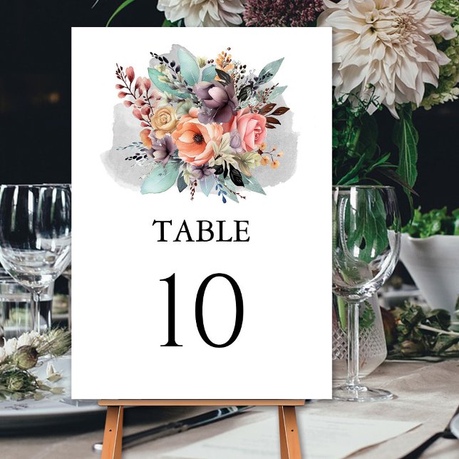 Bohemisch Floral Bouquet Wasserfarbe Tischnummer (Von Creator hochgeladen)