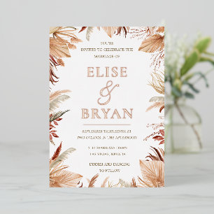 Bohemisch getrocknete Blätter Rose Gold Boho Weddi Folieneinladung