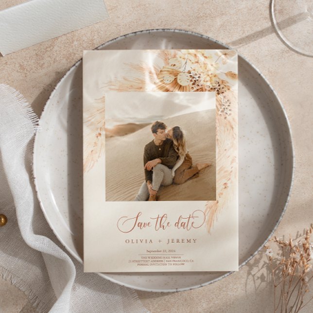 Bohemisch getrocknete Blume und Pampas-Gras-Foto Einladung (Von Creator hochgeladen)