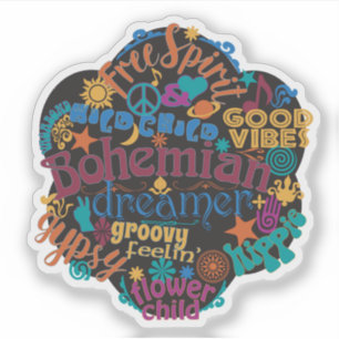 Bohemisch Good Vibes Word Cloud Aufkleber