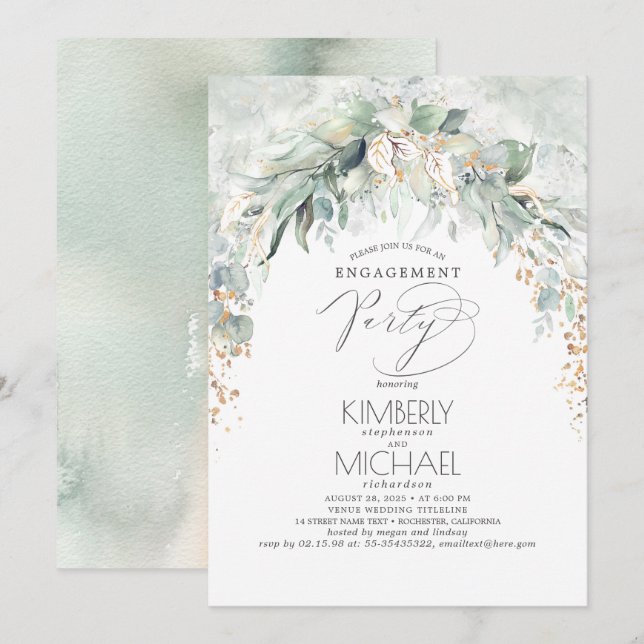 Bohemisch Greenery Spring Garden Engagement Party Einladung (Vorne/Hinten)