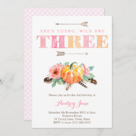 Bohemisch HerbstGirl 3. Geburtstag Party Einladung