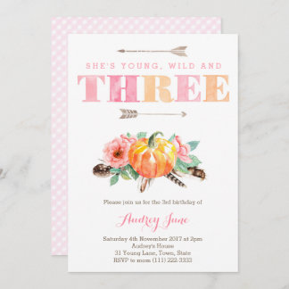 Bohemisch HerbstGirl 3. Geburtstag Party Einladung