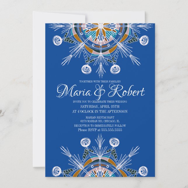 Bohemisch Mandala Blue Boho Wedding Einladung (Vorderseite)