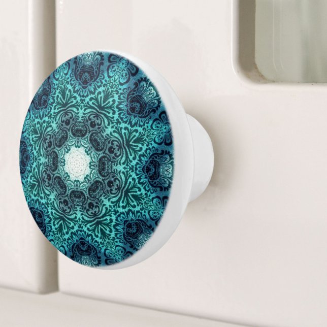 Bohemisch Mandala Blumenmuster Türkis Aquamarin Keramikknauf (Bohemian Mandala Floral Pattern Turquoise Teal Ceramic Knob)