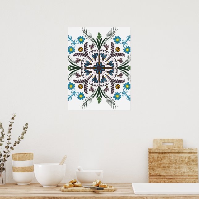 Bohemisch Mandala Farbenfrohe Pflanze Florenz Poster (Küche)