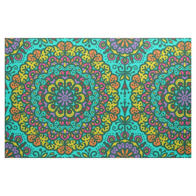 Bohemisch Mandala Jewel Tone Handgezeichnet farbig Stoff (Fat Quarter (45,7 x 55,9 cm))