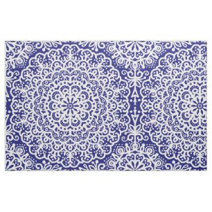 Bohemisch Mandala White Lace auf Blue Jewel Tone Stoff
