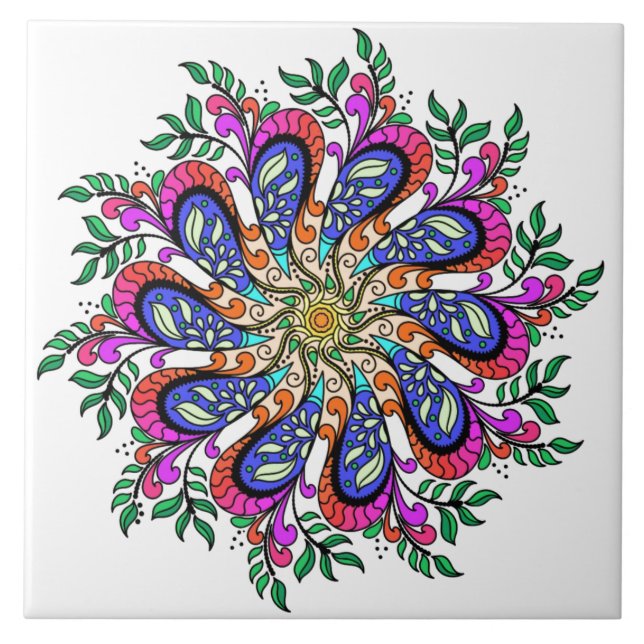 Bohemisch Mod Floral Mandala Fliese (Vorderseite)