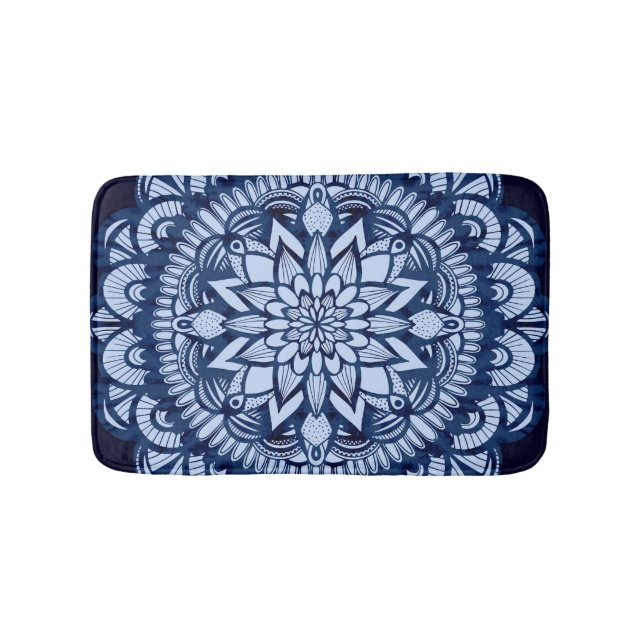 Bohemisch Navy Blue Gefärbte Krawatte Mandala Badematte (Vorderseite)