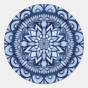 Bohemisch Navy Blue Gefärbte Krawatte Mandala Runder Aufkleber