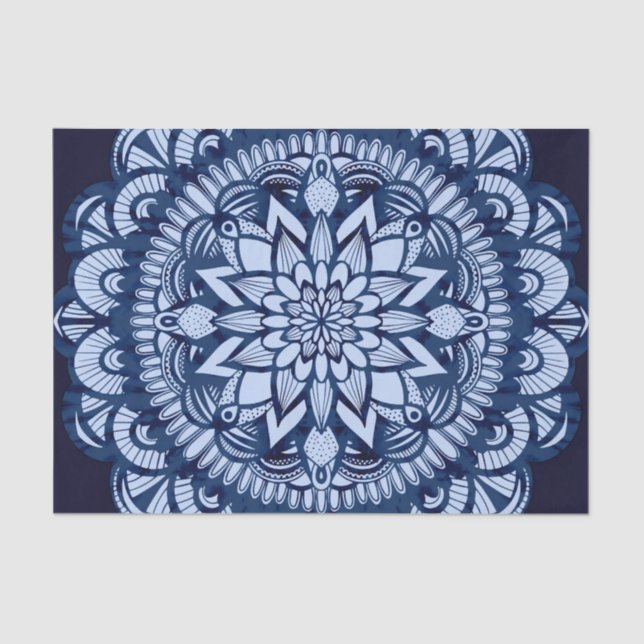 Bohemisch Navy Blue Gefärbte Krawatte Mandala Seidenpapier (Vorderseite)