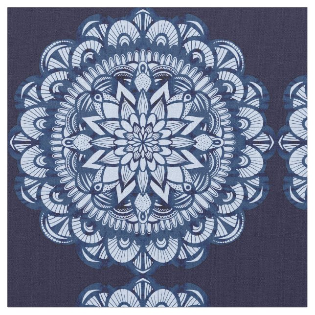 Bohemisch Navy Blue Gefärbte Krawatte Mandala Stoff (Nahaufnahme)