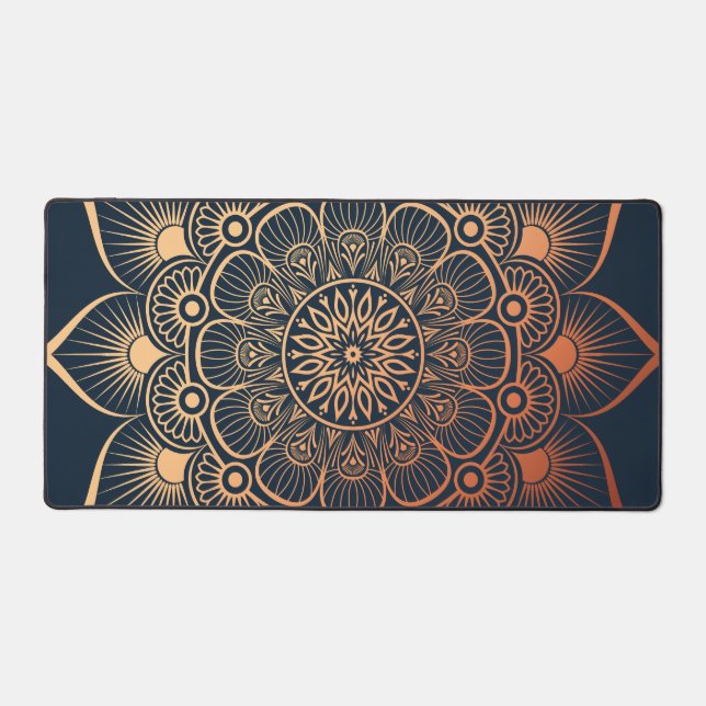 Bohemisch Navy Blue Peach Mandala Schreibtischunterlage (Vorderseite)
