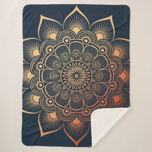 Bohemisch Navy Blue Peach Mandala Sherpadecke