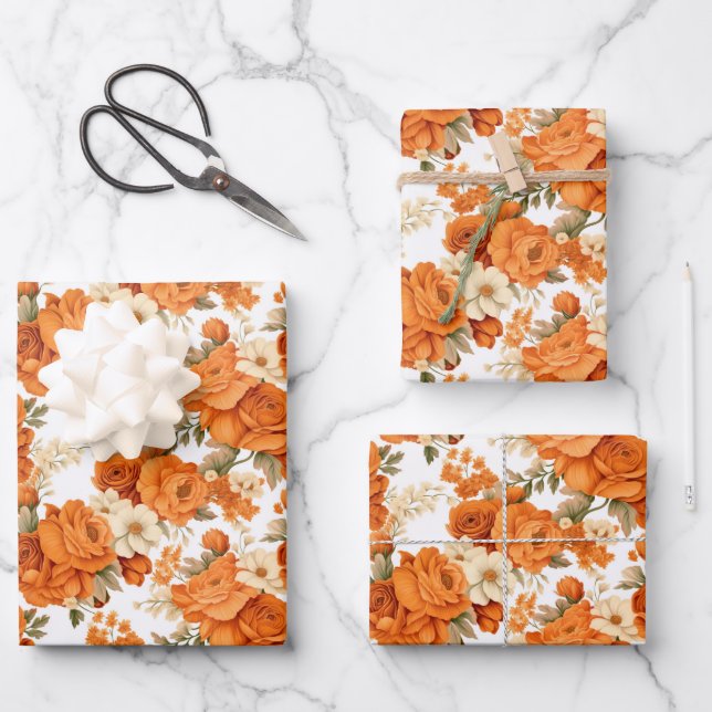 Bohemisch orangefarbene Blume Geschenkpapier Set (Vorderseite)