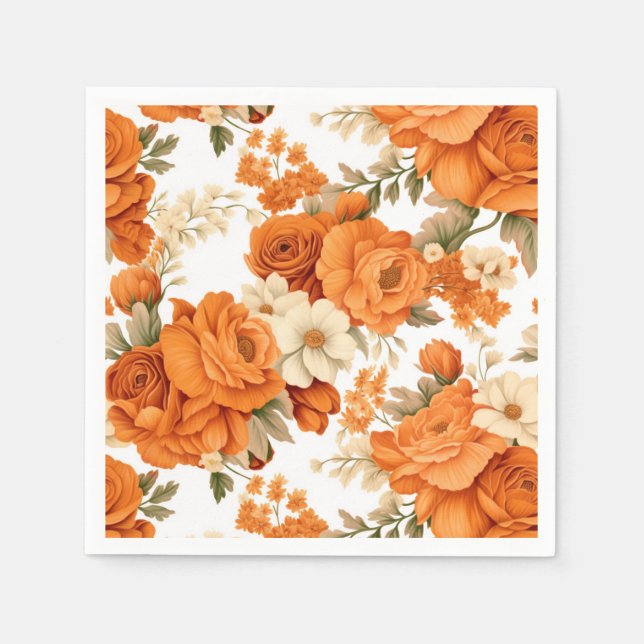 Bohemisch orangefarbene Blume Serviette (Vorderseite)