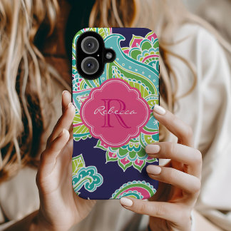 Bohemisch Paisley Custom Monogram iPhone 16 Hülle