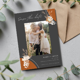 Bohemisch Pampas Foto Gray Rust Wedding Save The Date