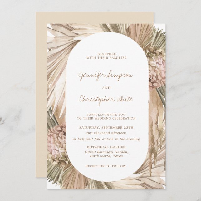 Bohemisch Pampas Grass Ivory Earthy Wedding Einladung (Vorne/Hinten)