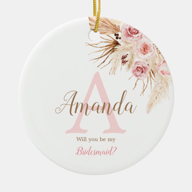 Bohemisch Pampas Grass Pink Bridal Bridesmaid Keramik Ornament (Vorne)