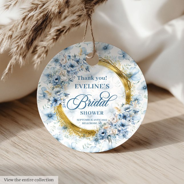 Bohemisch Pastel Blue Gold Glitzer Blumendusche Geschenkanhänger (Bohemian Pastel Blue Gold Glitter Floral Shower Favor Tags)