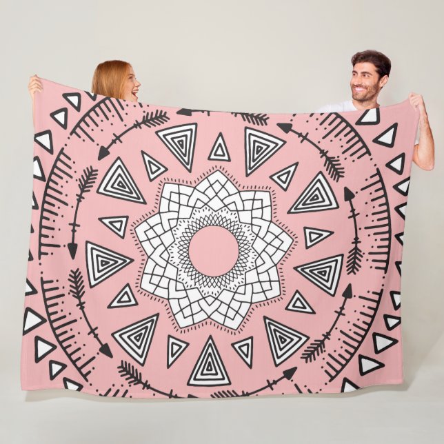 Bohemisch Pink Black Tribal Aztec Hipster Mandala Fleecedecke (Beispiel)