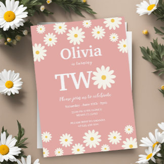 Bohemisch Pink Daisy Floral 2. Geburtstag Party Einladung