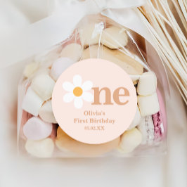 Bohemisch Pink One Daisy 1. Geburtstag Runder Aufkleber