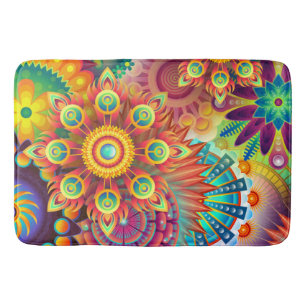 Bohemisch Psychedelischer Garten Retro Boho farben Badematte