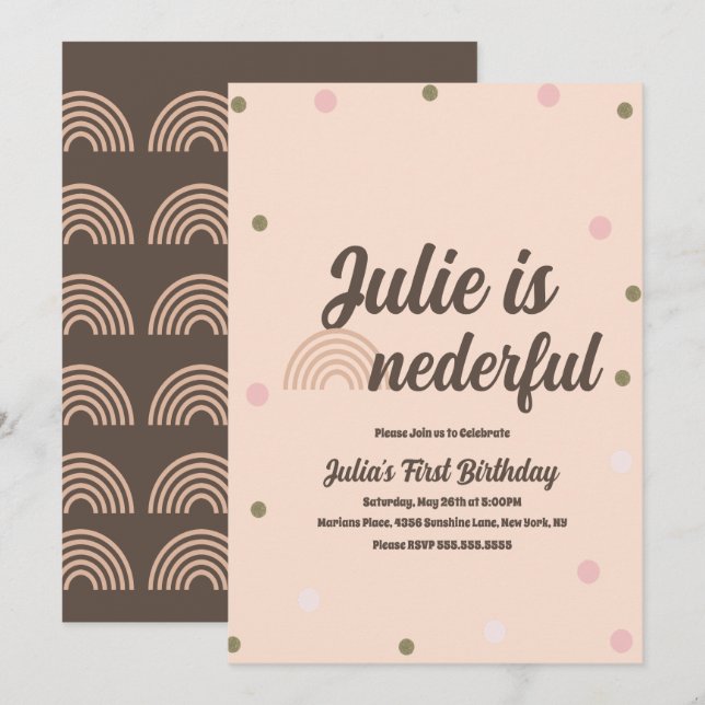 Bohemisch Rainbow First Birthday Onederful Confett Einladung (Vorne/Hinten)