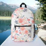 Bohemisch rosa blaue Blume Blumenmuster Bedruckter Rucksack<br><div class="desc">Bohemische rosa Blumen nennen den Blumenmuster-Rucksack mit hübschen staubigen Rosa-,  Rot- und Blütenblumen und Grün und einer modernen Schriftzeichen-Schrift.</div>