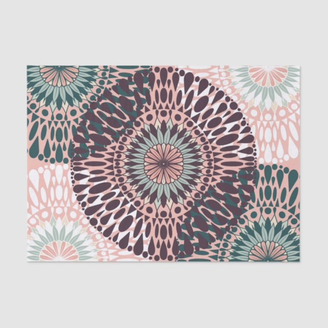 Bohemisch rosa Lila Aquamarine Flora Mandala Zeich Seidenpapier (Vorderseite)