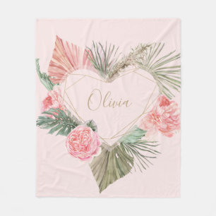 Bohemisch rosa Monogramm Fleecedecke