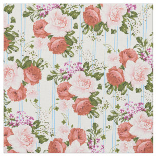 Bohemisch rosa Rosen Blume Pastellblauer Streifen Stoff