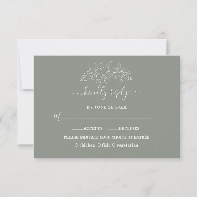 Bohemisch Sage Green Minimalistisch Wedding RSVP Karte (Vorderseite)