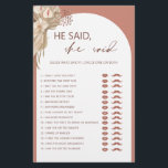 Bohemisch sagte er, sie sagte Brautparty-Spiel Fly Flyer<br><div class="desc">Dieser Boho Terracotta Pampas Grass Collection wurde entworfen, um sich mit der Boho Terracotta Pampas Grass Collection abzustimmen. Er sagte, dass das Brautparty-Spiel den trendigen und beliebten Bogen in Terracotta-Farben aufweist. Für eine erweiterte Anpassung dieses Designs, z.B. das Ändern des Layouts, des Schriftartes oder der Textgröße, klicken Sie bitte auf...</div>